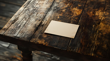 A blank business card placed on a rustic wooden table, ideal for branding or personal introduction., 3d illustration. Rustic. Illustration