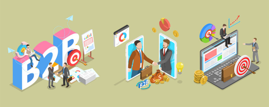 3D Isometric Flat Vector Illustration of B2B, The Practice Of Business-To-Business Transactions