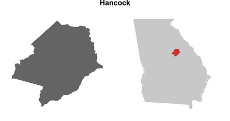 Fototapeta premium Hancock County (Georgia) blank outline map set