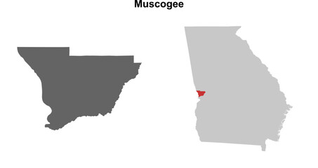 Muscogee County (Georgia) blank outline map set