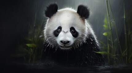 Panda Bear Sitting in Tree. Generative AI.