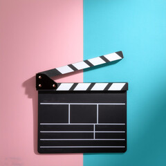 Fototapeta premium Movie gripper. Movie clipboard, isolated on a Soft blue and Pink Pastel