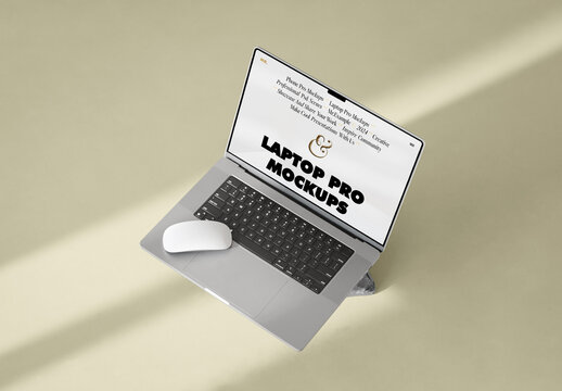 Laptop Pro On Stone Seen From Above Mockup