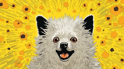 Black and White Dog With Yellow Background. Generative AI.