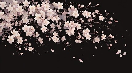 Fototapeta premium anime cherry blossom branch, pink flowers, dark background, aesthetic wallpaper