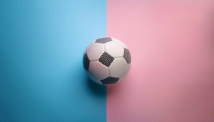 modern soccer ball, isolated on a soft blue and Pink Pastel