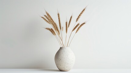 Wheat stalks standing tall in a simple, elegant vase, isolated on a white background