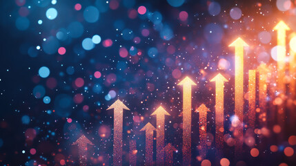 Colorful arrows ascend in a vibrant abstract background filled with sparkling lights, symbolizing growth and progress in the digital realm