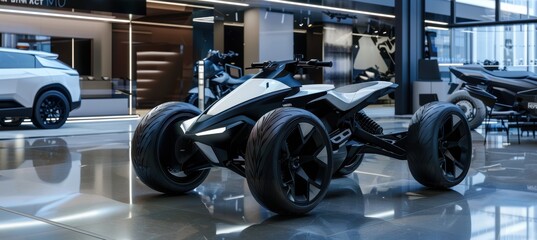 Fototapeta premium Futuristic Electric Quad Bike in Upscale Showroom Display with Advanced Technology