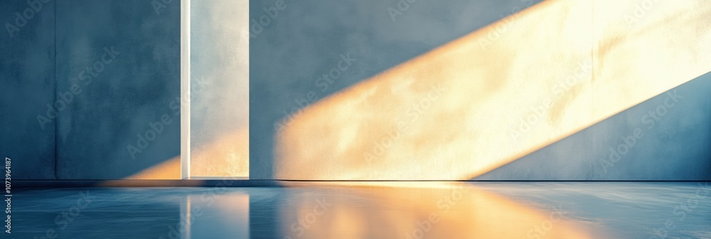 Leinwandbilder Soft beams of light cast shadows across a minimalistic interior, creating a tranquil atmosphere during sunset. Generative AI