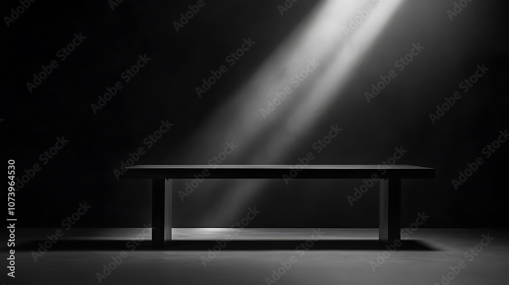 Aufkleber a dark grey table with soft light shining from the right side, set against an allblack background