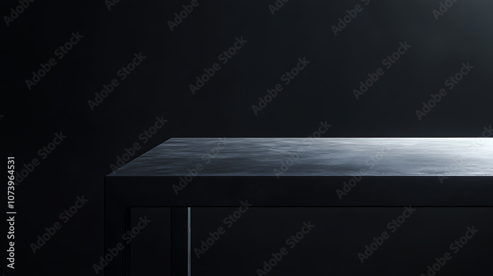 Poster A dark grey table with soft light shining from the right side, set against an allblack background