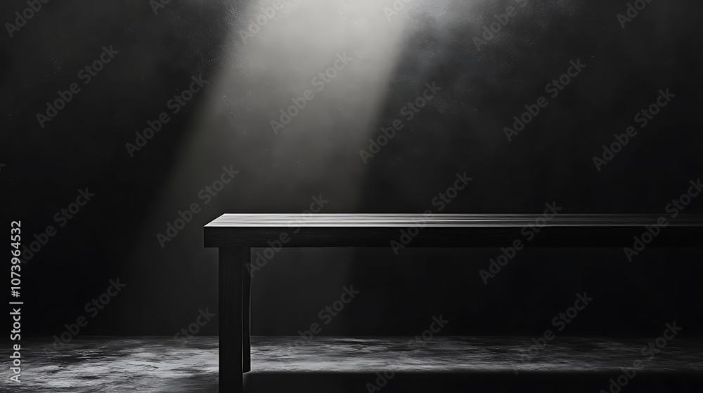 Poster A dark grey table with soft light shining from the right side, set against an allblack background
