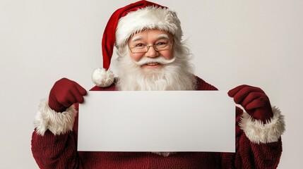 Naklejka premium Santa Claus Holding a Blank Sign for Holiday Greetings or Festive Promotions