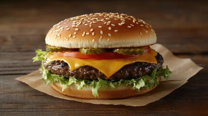 Classic Cheeseburger with Melted Cheddar and Fresh Lettuce