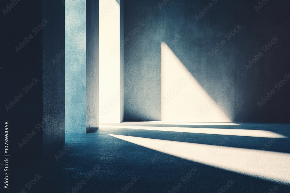 Leinwandbilder Natural light filters through a doorway, casting dynamic shadows in a minimalist indoor environment, creating a tranquil atmosphere. Generative AI