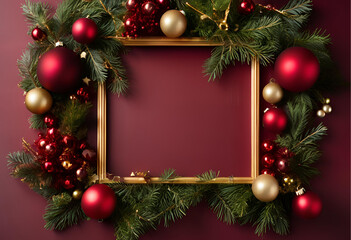 Dark Red Velvet Christmas Background with Gold and Red Accents
