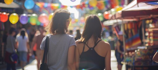 Obraz premium Celebrating Diversity at a Vibrant LGBTQ Street Festival with Friends and Festive Decor