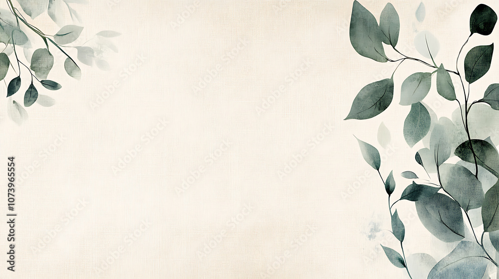 Poster a soft, watercolor-style illustration of green leaves and flowers on the right side bordering an emp