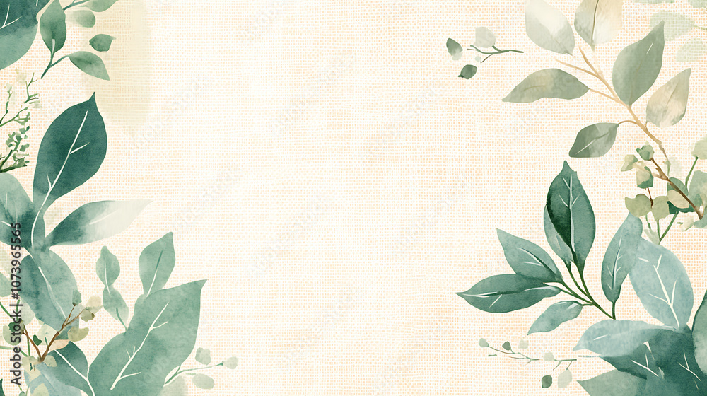 Poster a soft, watercolor-style illustration of green leaves and flowers on the right side bordering an emp