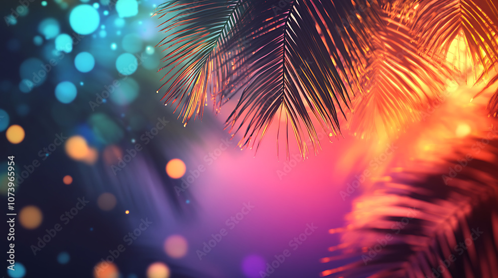 Leinwandbilder a vibrant holographic image of palm trees swaying in the breeze, with a backdrop of a sunny sky and 