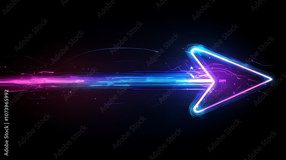 Poster Abstract arrow shape light effect with blue and purple colors on dark background technology speed concept