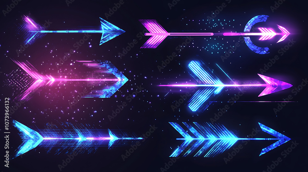 Poster abstract arrow shapes with light effects in the styles of blue and purple colors on a dark backgroun