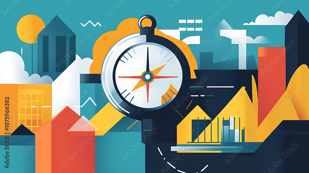 Leinwandbilder abstract depiction of business navigating through recovery with a compass guiding growth in an econo