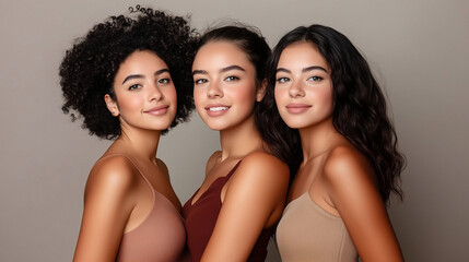 Obraz premium Three beautiful smiling women, beauty concept