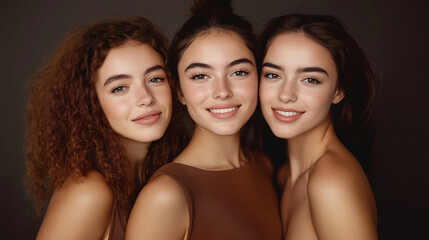 Three beautiful smiling women, beauty concept