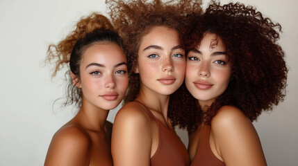 Obraz premium Three beautiful smiling women, beauty concept