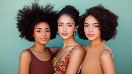 Obraz premium Three beautiful smiling women, beauty concept
