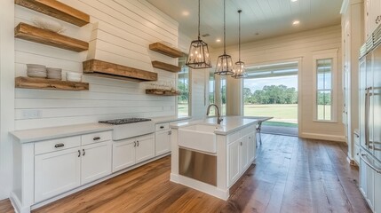 Bright Modern Farmhouse Kitchen with Shiplap Walls