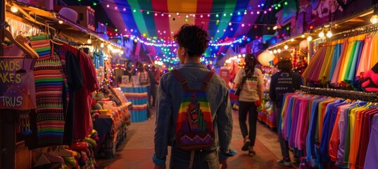 Night Market Celebration: Vibrant Pride Theme with LGBTQ Merchandise in Rainbow Lights
