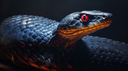 Close-up of a Snake on a Black Background. Generative AI.