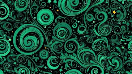 Cute green and black swirls with stars background