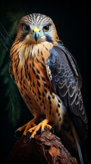 Close-Up of Falcon on Dark Background. Generative AI.