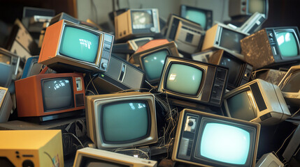 Vintage television pile capturing nostalgia and retro technology