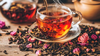 Fototapeta premium Modern Teapot Pouring Herbal Tea into a Cup