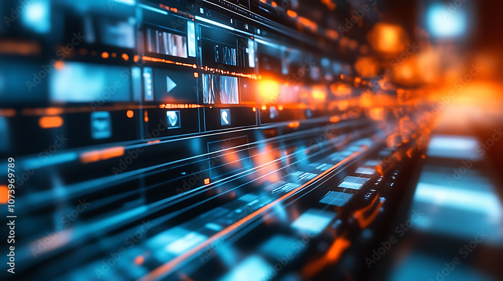 Aufkleber 3d video editing timeline with blurred background digital illustration