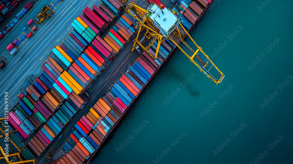 Aufkleber AI technology enhances global logistics for international delivery, using a world map to manage supply chains and container ship networks for export-import processes