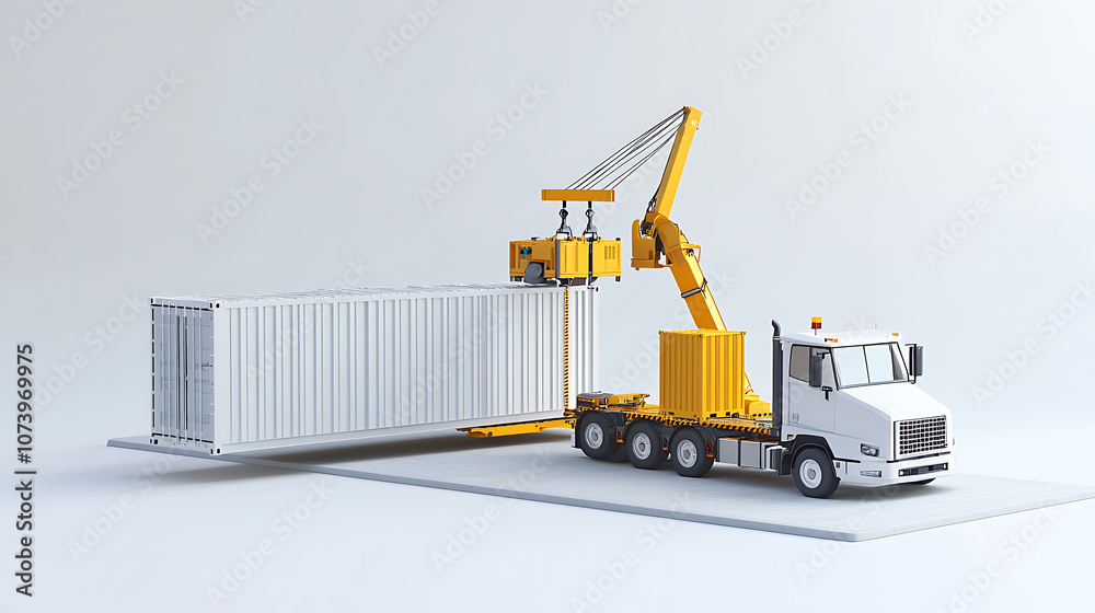 Poster a 3d rendering of a cargo container being loaded, isolated on a white background