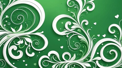 Cute green and white swirls with hearts background