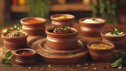 Fototapeta premium Rustic Condiment Jars on Wooden Table
