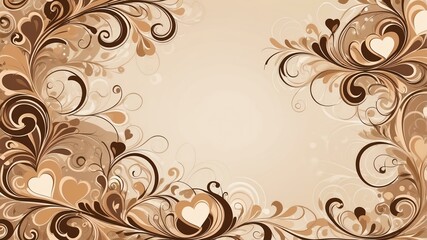 Cute brown and beige swirls with hearts background