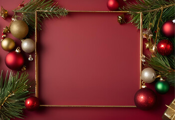 Christmas Border with Green, Red, and Gold Accents on Dark Red
