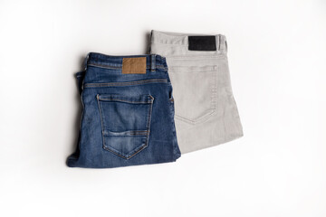 Pair of jeans. Blue denim background. Denim jeans trousers pants. Denim texture for backdrop. Denim jeans texture.
