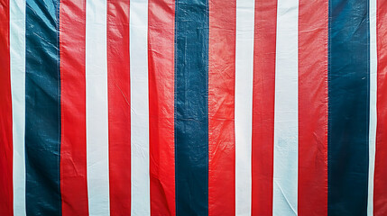Fototapeta premium A red, white and blue striped tarp with vertical stripes of varying sizes, creating an abstract pattern