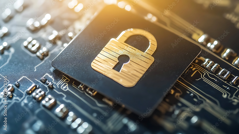 Poster A secure online payment concept featuring a digital lock icon and a credit card, symbolizing safe and protected transactions over the internet