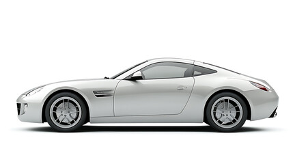 Fototapeta premium A silver car, side view on white background with copy space